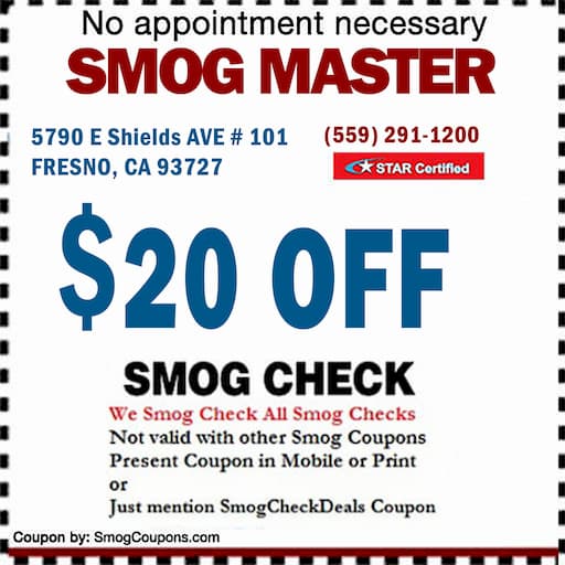 20 Smog Coupon Clovis, CA 93612 (559) 2992700